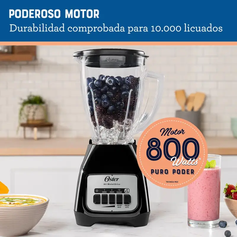 LICUADORA OSTER CON VASO DE VIDRIO DE 1.5L Y 2 VELOCIDADES BLSTKAGBPB